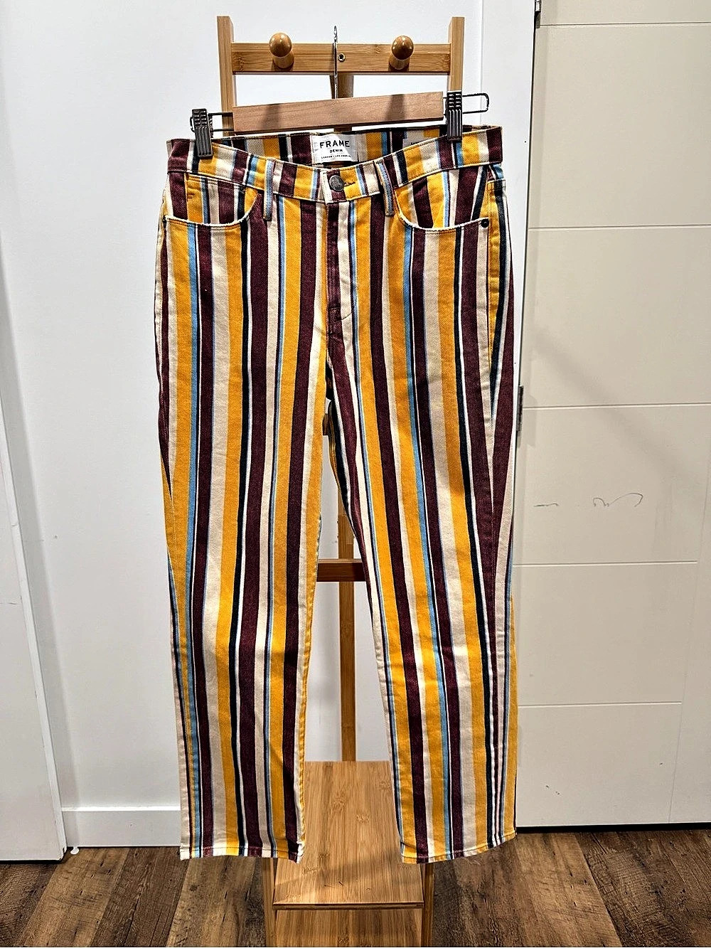 Frame Le High Straight Striped Straight Leg Jeans Yellow & Multicolor Waist 28